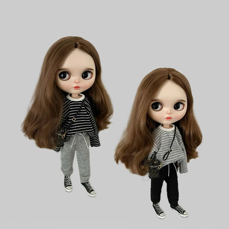 DLBell Blyth Doll Clothes – Casual Striped T-Shirt & Sweatpants Outfit for 1/6 Blyth, OB24, Azone, Pullip Dolls