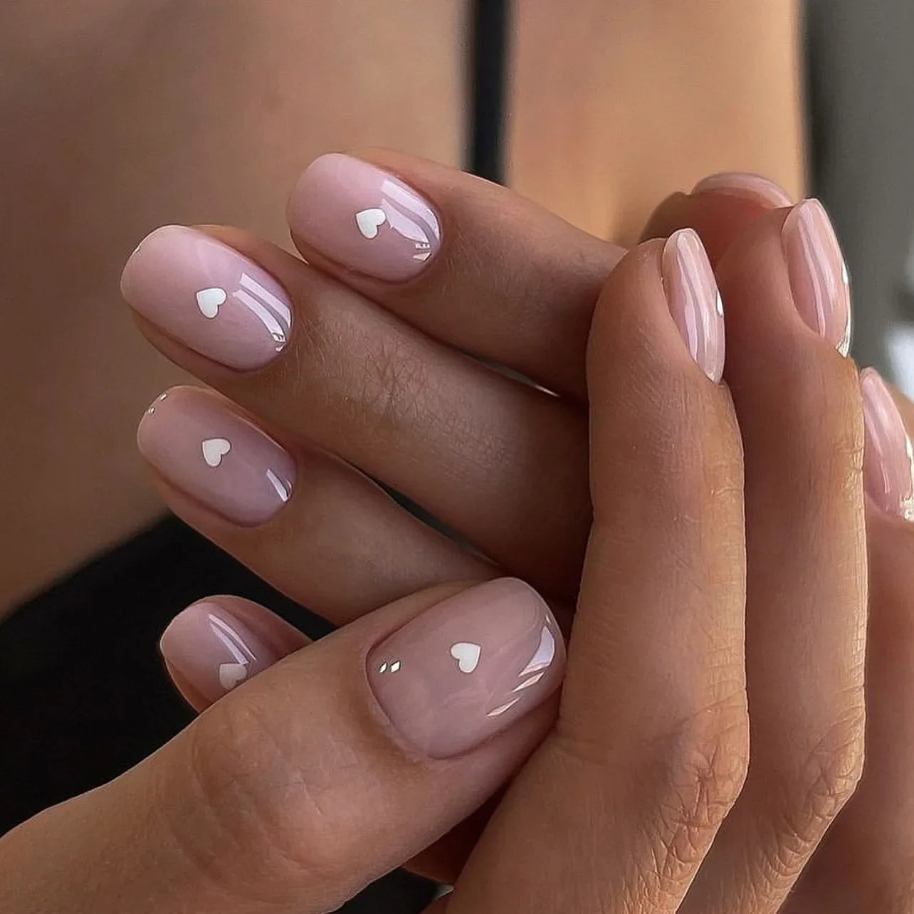 24Pcs Square Press On Nails - Nude White Gradient French False Nail Tips with Full Cover Short Design