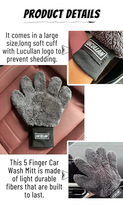 Lucullan Double-Sided Microfiber 5-Finger Mitt – Super Soft, Scratch-Free, Flexible Cleaning Glove