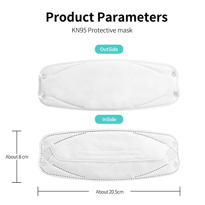 10-100PCS FFP2 Face Masks — CE Approved Disposable KN95 KF94 Black Fish Style Protective Masks