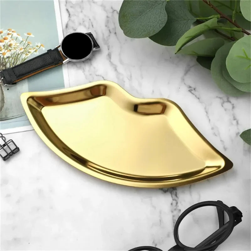 Korean Style Stainless Steel Lip-Shaped Jewelry Tray – Decorative Cosmetic & Jewelry Storage