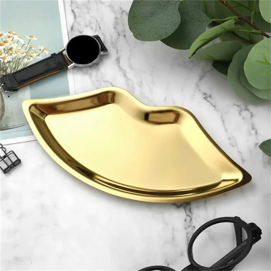Korean Style Stainless Steel Lip-Shaped Jewelry Tray – Decorative Cosmetic & Jewelry Storage