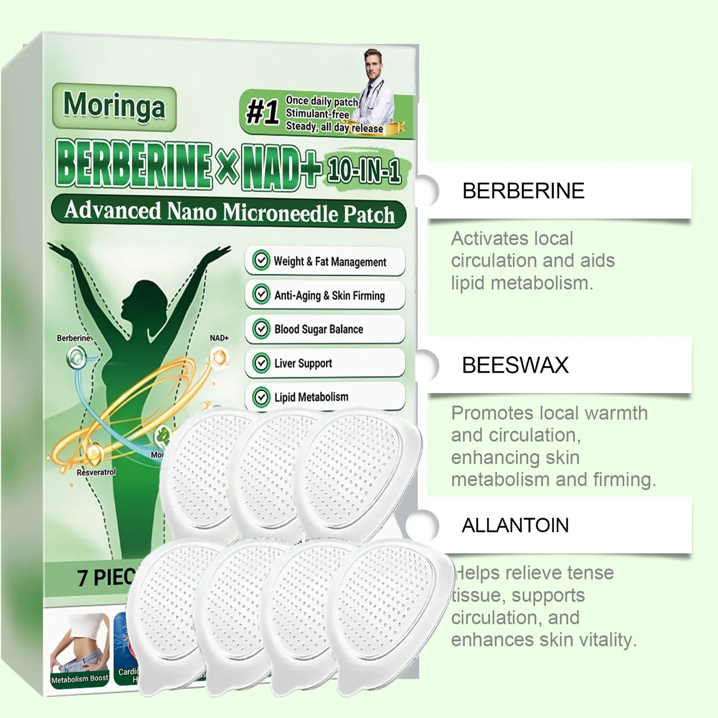 Berberine NAD+ 10-in-1 Microneedle Patch - Advanced Nano Microdart Daily Body Care Patch