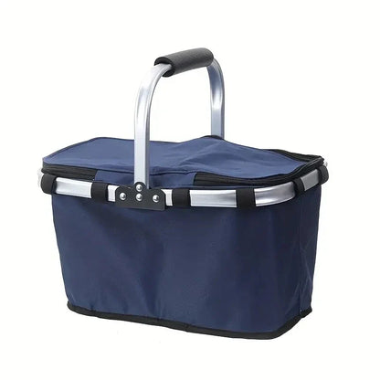 Insulated Picnic & Shopping Basket — Waterproof Foldable Cooler with Locking Lid for Outdoor Food Storage