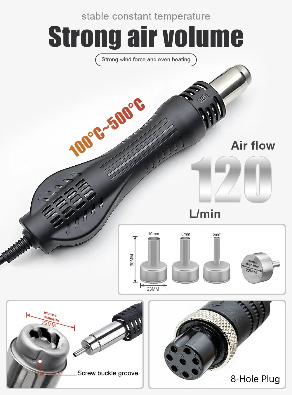 JCD Hot Air Gun 858D – 700W BGA Rework Solder Station, SMD SMT Welding Heat Gun, 220V/110V Repair Tool