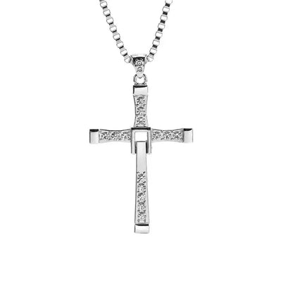 Classic Rhinestone Silver Jesus Cross Pendant Necklace – Crystal Men’s Fashion Jewelry Gift Chain for Daily Wear