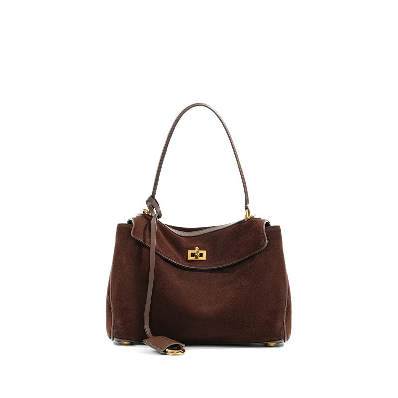 Autumn Winter Suede Leather Tote – Frosted Cowhide High-Capacity Shoulder Kelly Bag