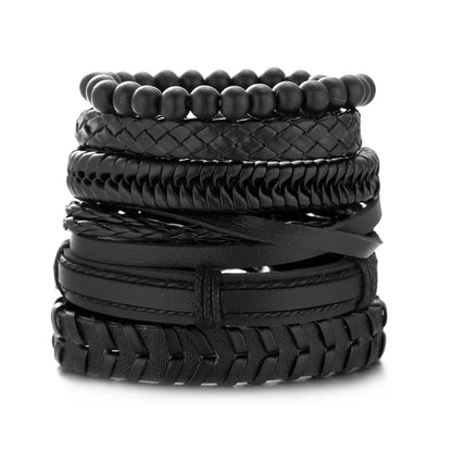 Men's Vintage Multilayer Leather Braid Bracelet - Handmade Star, Leaf & Owl Rope Wrap Bangle, Male Gift Jewelry