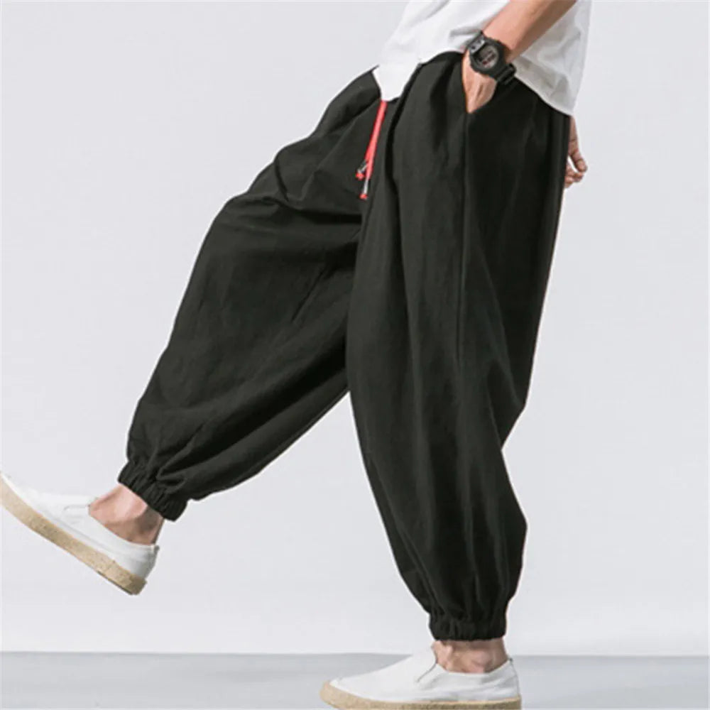 FGKKS New Oversize Men's Harem Pants: Autumn Chinese Linen Sweatpants - High-Quality Casual Trousers for Males
