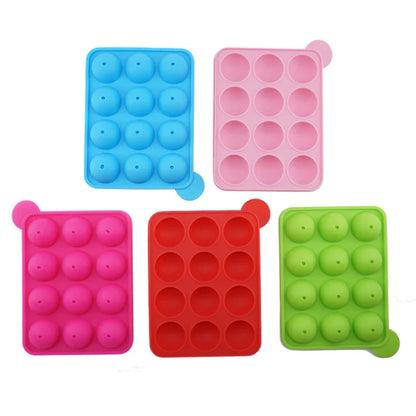 12-Hole Silicone Cake Pop Mold : Ball Shaped Die for Lollipop Candy Chocolate - Kitchen Baking Ice Tray Tool Accessories