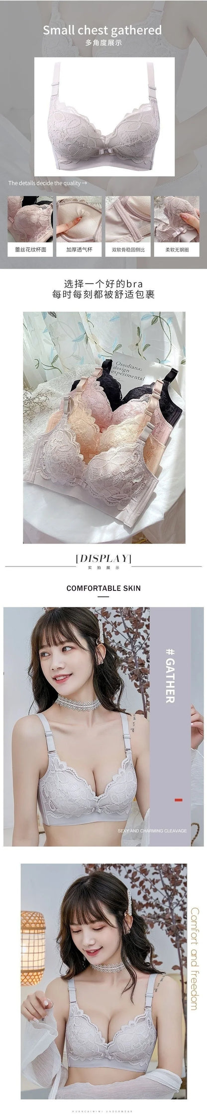 Midnite Star Extra Thick 6cm Gathered Bra – No Steel Ring, Soft and Sexy for Flat Chest or Small Chest