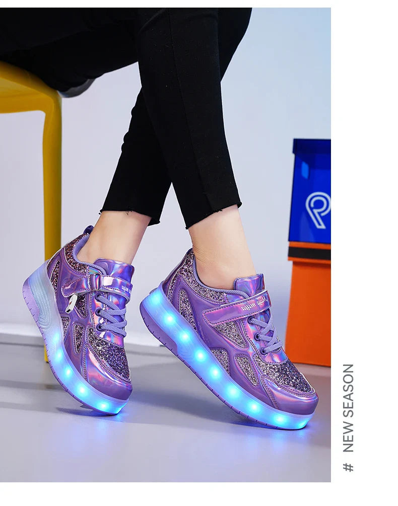 Kids' Inline Roller Skates – Removable 2-Wheel Skate Sneakers for Girls, Powerslide Wheeled Shoes