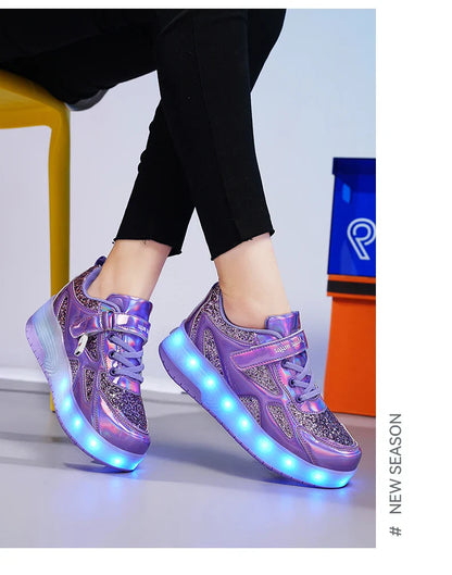 Kids' Inline Roller Skates – Removable 2-Wheel Skate Sneakers for Girls, Powerslide Wheeled Shoes