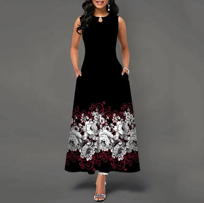 Women’s Loose Floral Vintage Maxi Dress – Ruffled Hole Summer Camis Big Size Elegant Party Dress