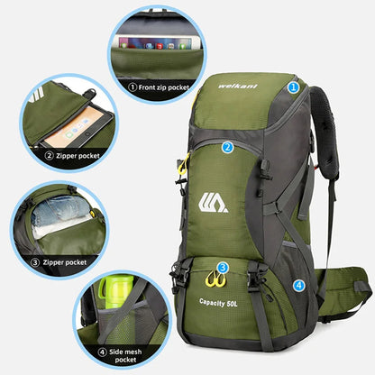 50L Travel Backpack for Men — Large Waterproof Hiking, Camping & Mountaineering Rucksack, Outdoor Sports Luggage Bag