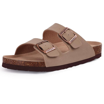 Comwarm Men's Cork Footbed Slide Sandals - Arch Support, Adjustable Buckle & Leather Summer Casual Slides