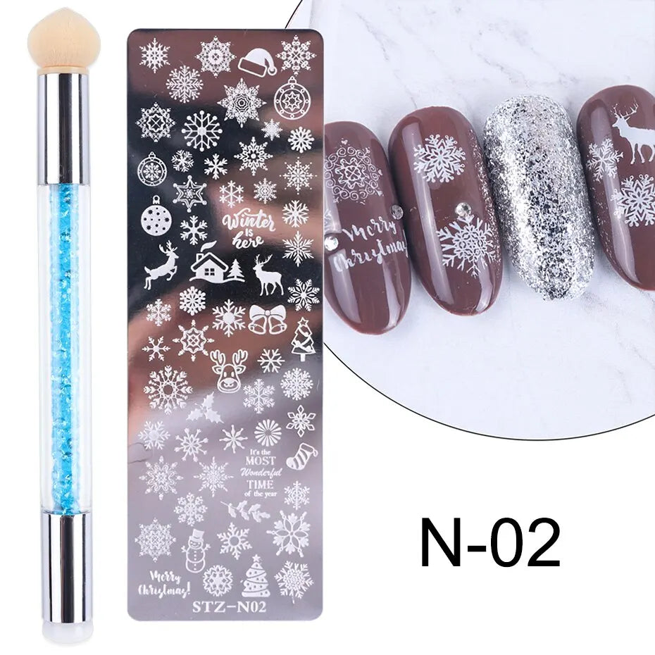 Nail Stamping Plates Set with Silicone Stamper & Brush - Flower and Geometry Transfer Stencils for Nail Art Manicure