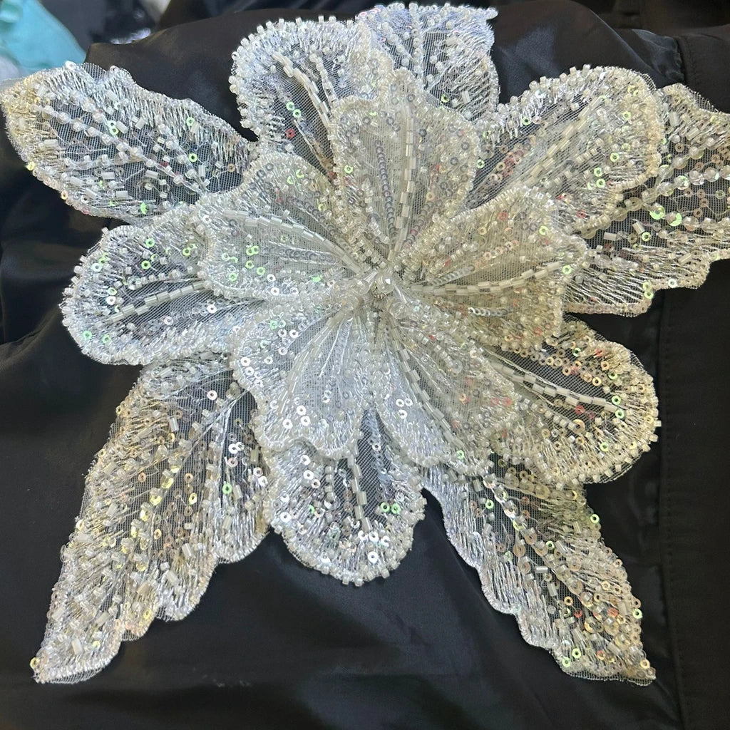 White Multi-Layer Lace Sequin 3D Flower Patch – DIY Clothing Decorative Applique