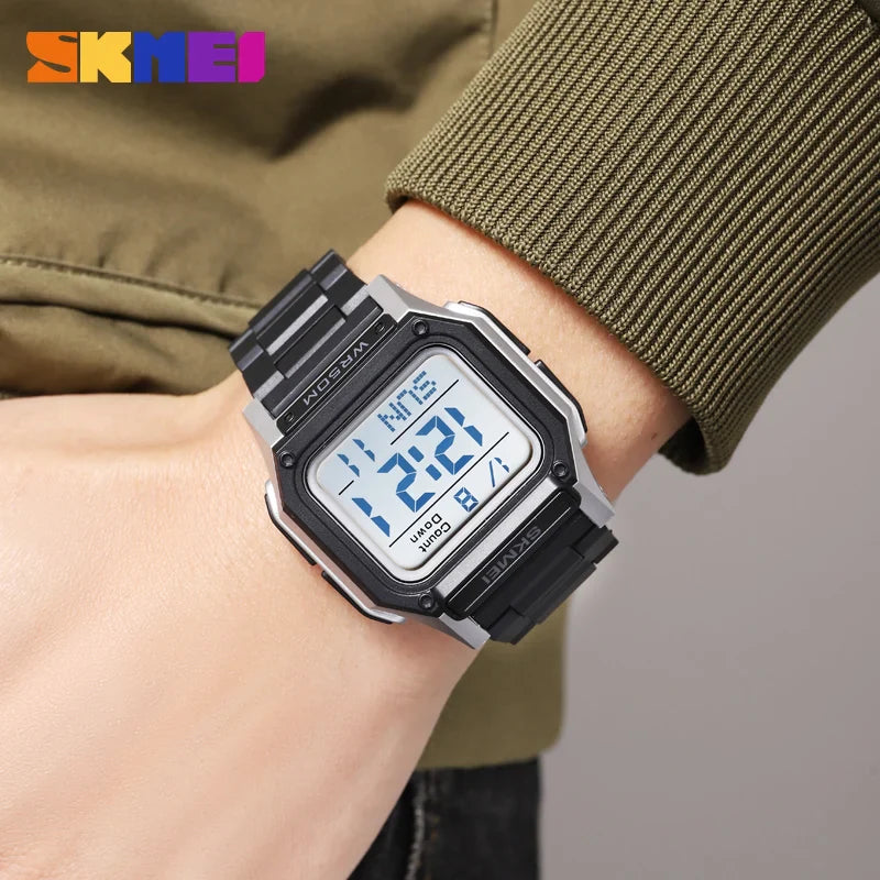 SKMEI Men’s Waterproof Sport Watch – Digital Wristwatch with Countdown, Stopwatch & Dual Time Display