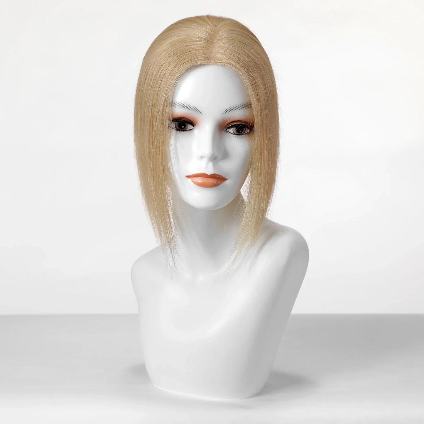 14" Gray Blonde Human Hair Topper – Mono Lace Base, 4 Clips, Natural Look for Thinning Hair