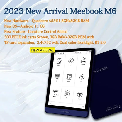 Meebook M6 6" E-Reader | 300PPI E-Ink Screen, Dual Color Frontlight, 3G & 32GB Android 11