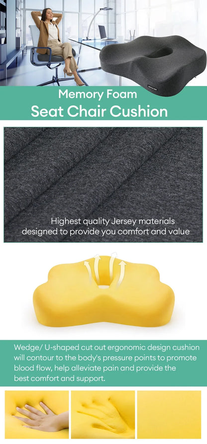 Memory Foam Seat Cushion for Back & Sciatica Pain Relief – Prostate Support Hip Shaping Cushion