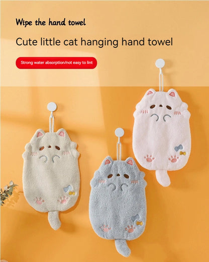 Cute Cartoon Tanuki Hanging Towel – Coral Velvet Absorbent Kitchen & Bathroom Towels, Thick Cloth
