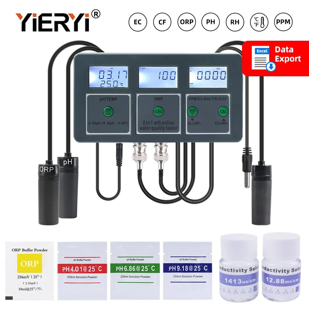 Yieryi WiFi Smart Water Quality Tester - Tuya PH ORP TDS EC Salt Temperature Monitor & Data Logger