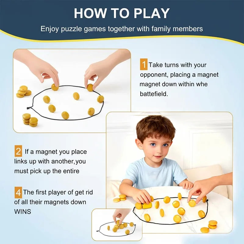 Magnetic Stones Party Strategy Game – Interactive Magnet Board Game for Family, Kids & Adults, High-Quality Portable Magnetic Game Set (3.4cm Pieces)