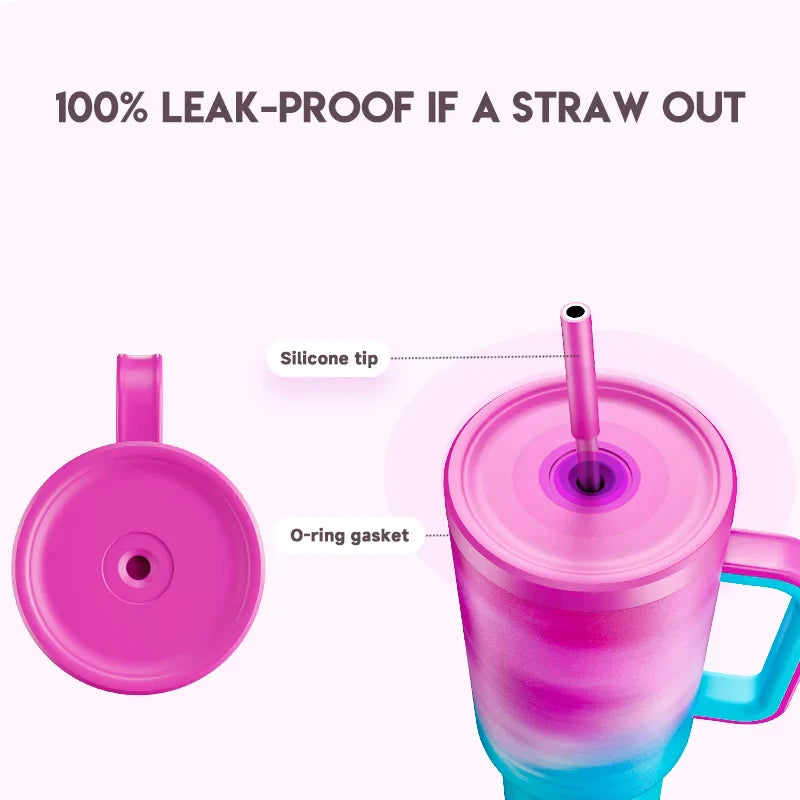 Meoky 40oz Stainless Steel Tumbler with Handle and Straw – Leak-Proof Multi-Print Coffee Cup, Travel Water Bottle, Car Mug, Perfect Gift