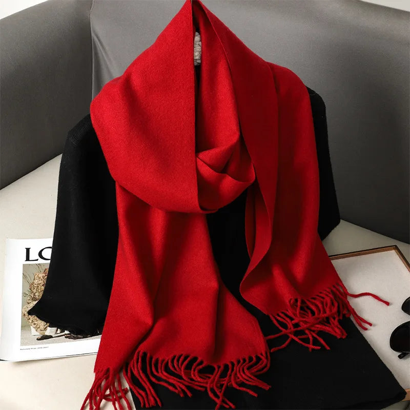 62-Color Solid Women’s Winter Scarf — Thick Warm Cashmere Pashmina Shawl with Tassels, Outdoor Luxury Wrap, Windproof Fashion Scarf