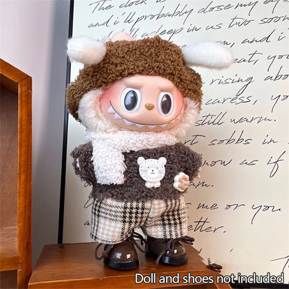 17cm Mini Plush Doll Clothes — Kpop EXO Labubu Idol V1 V2 Outfit Set with Sweater & Headband, Doll Accessories Gift