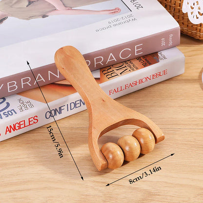Wooden Roller Massager — Neck, Shoulder, Leg & Foot Handheld Massage Tool for Muscle Relaxation