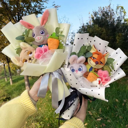 Zootopia Plush Dolls – Judy Hopps & Nick Wilde Handmade Plush Bouquet, Creative Gift for Christmas, Birthday & Valentine’s Day