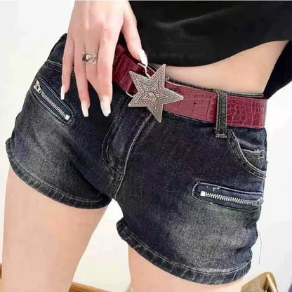 Gothic Punk PU Leather Belt - 3.3cm Wide Y2K Retro Star Buckle Waistband for Women
