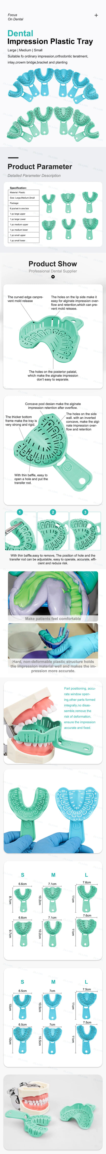 Denspay 6Pcs Dental Impression Tray Set – S/M/L Full Mouth & Partial Mold Trays, Easy Fold Plastic Design
