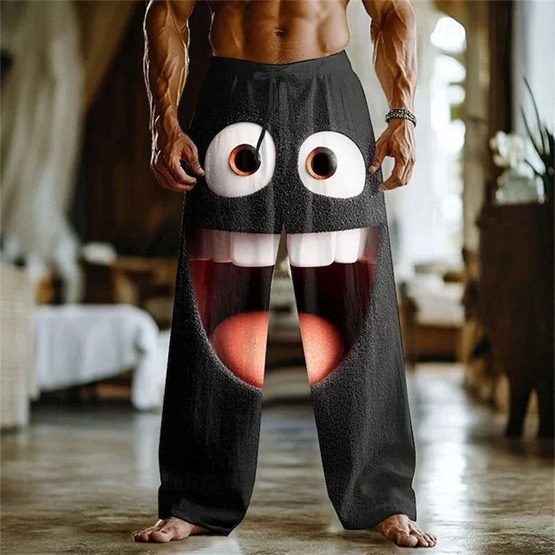 Men's 3D Facial Expression Pants - Trendy Wide-Leg Printed Casual Trousers