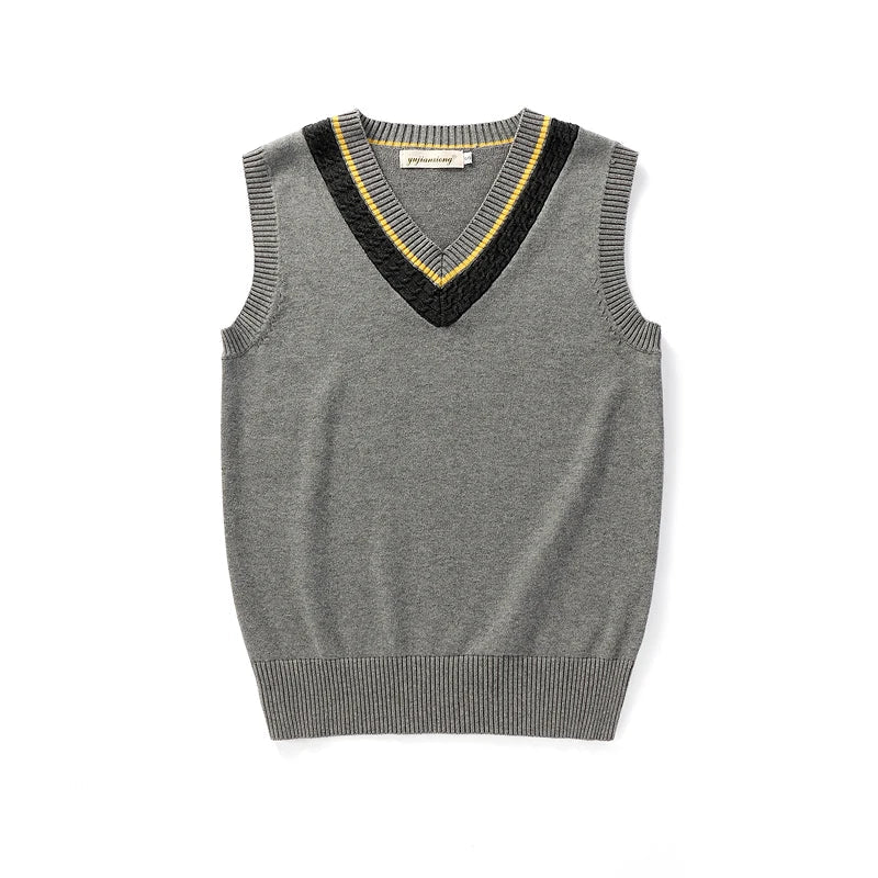 Unisex Sleeveless Sweater Vest – V-Neck Preppy Knitted Jumper for Women & Men, Retro Spring Fashion