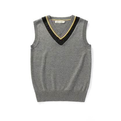 Unisex Sleeveless Sweater Vest – V-Neck Preppy Knitted Jumper for Women & Men, Retro Spring Fashion