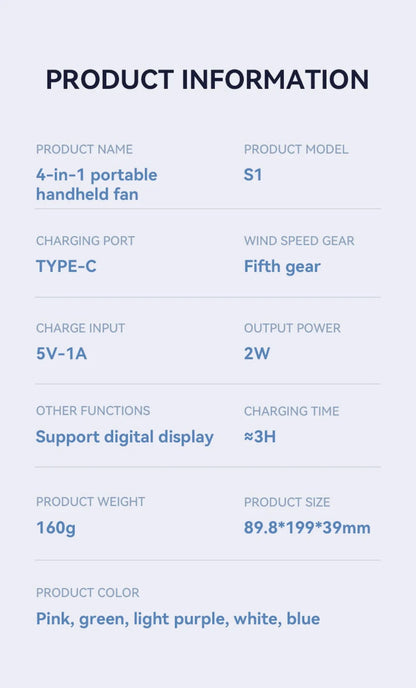 Portable Mini USB Fan – Handheld & Desktop Fan with Phone Holder, 3-Speed Adjustable Wind, Long Battery Life, Multi-Function Cooling Fan