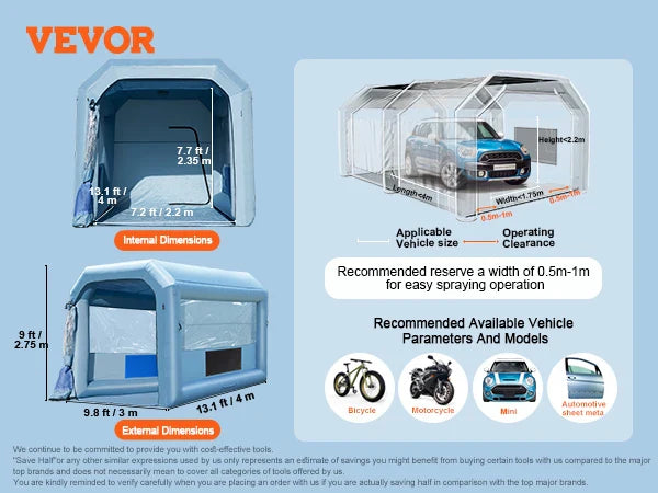 VEVOR Inflatable Paint Booth – Portable Car Spray Booth with Powerful Blowers & Air Filter System