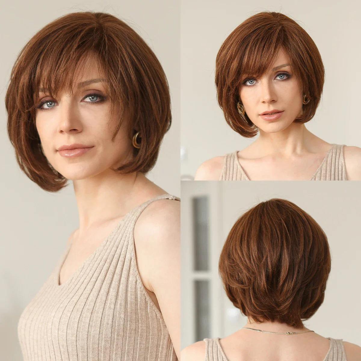 Brown Blonde Mixed Ombre Lace Front Wig – Short Wavy Bob Golden Blonde Remy Human Hair for White Women Daily Use