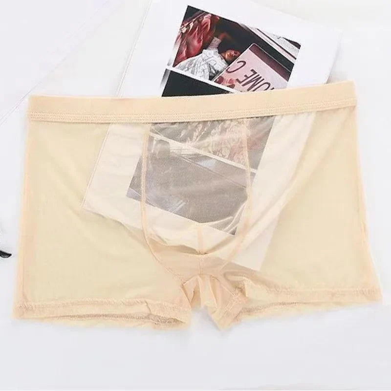 Transparent Ice Silk Men's Boxers - Low Waist See-Through Bulge Underwear