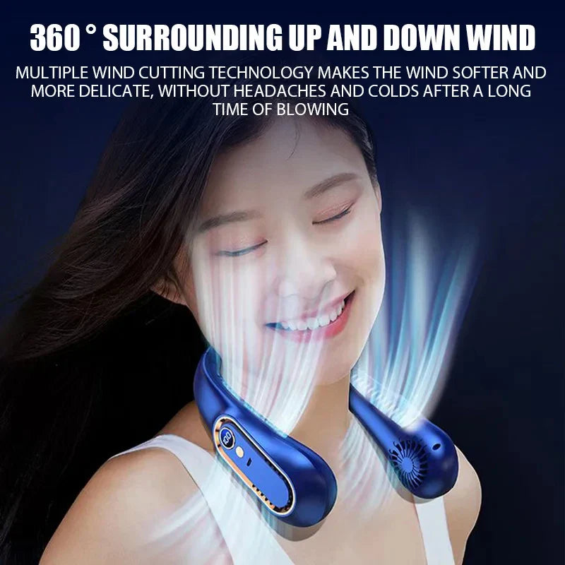 Portable Mini Bladeless Neckband Fan with Digital Display - USB Rechargeable Air Cooler for Neck, Hands-Free Cooling Experience
