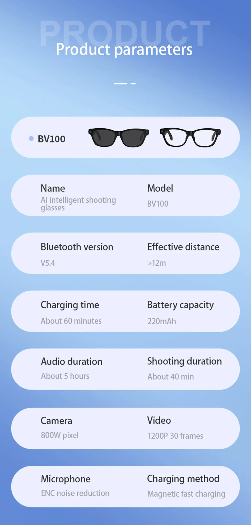 Blackview BV100 AI Smart Shooting Glasses – 2K HD 800W Camera with Bluetooth & Voice Assistant