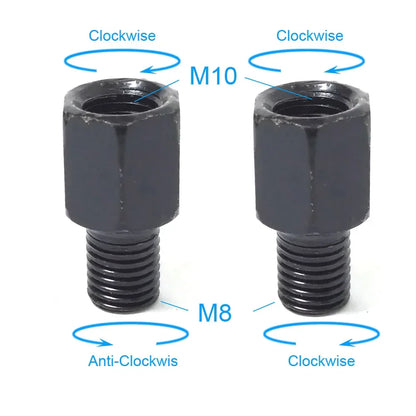 Pair Black Motorcycle Mirror Adapters M10 & M8 – 8mm/10mm Rearview Mirror Conversion Bolts, Left & Right Thread
