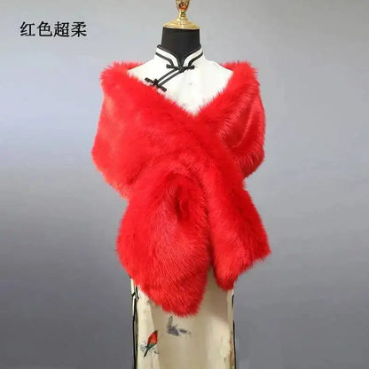 32-Color Luxury Faux Fox Fur Shawl – Women’s Plush Winter Scarf, Wrap & Cape for Wedding & Coat
