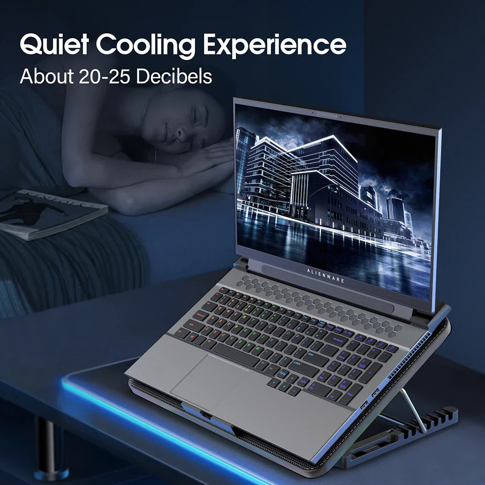 Coolcold Laptop Cooling Pad 15.6-17.3" — 6 Quiet Fans, 7 Adjustable Heights, Wind Speed Control with Mobile Phone Holder