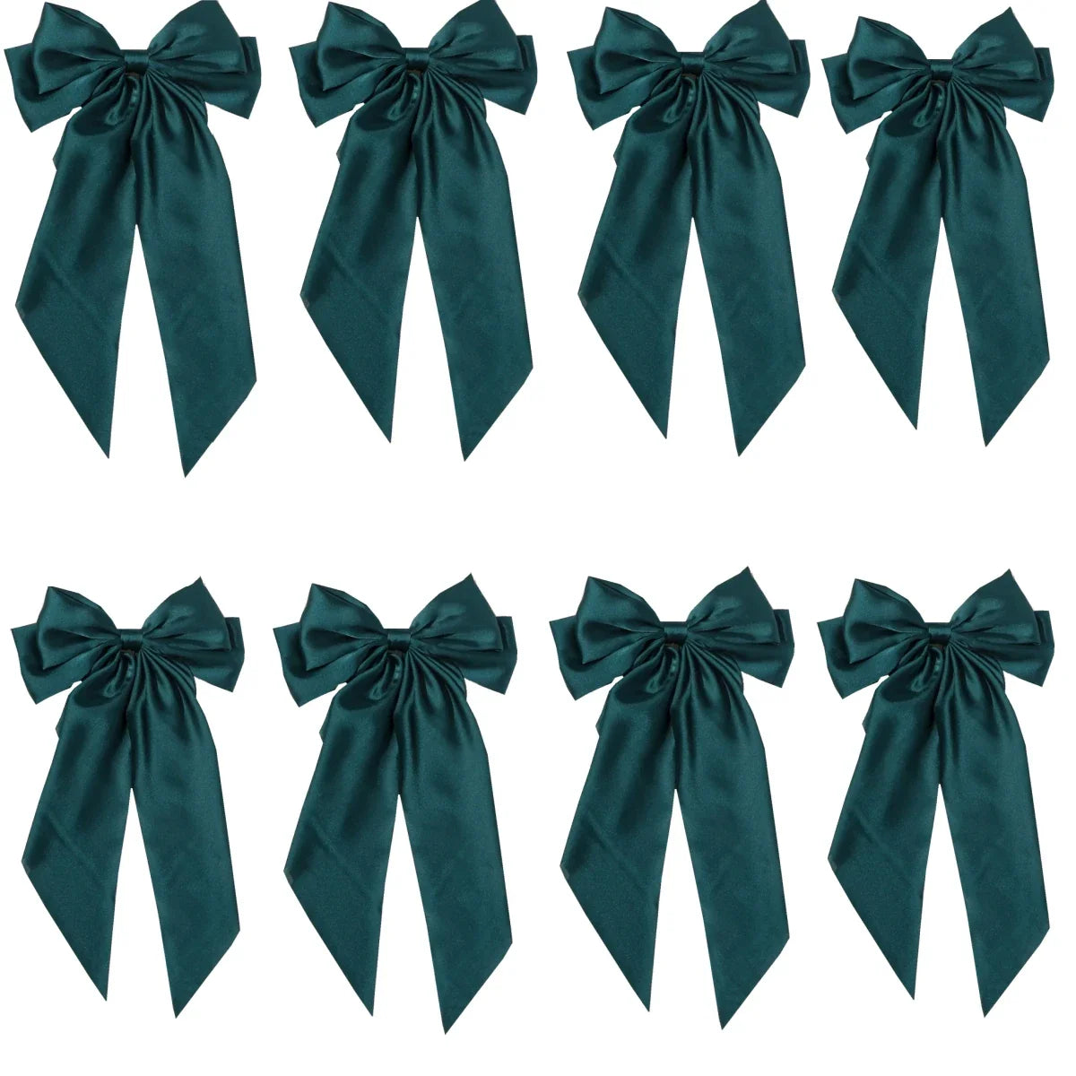 8 Ladies Satin Ribbon Bow Hair Clips – Oversized White, Pink, Red, Blue, Black Long Tail, Spring Clip for Ponytail Hair Accessories