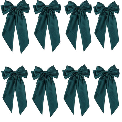 8 Ladies Satin Ribbon Bow Hair Clips – Oversized White, Pink, Red, Blue, Black Long Tail, Spring Clip for Ponytail Hair Accessories
